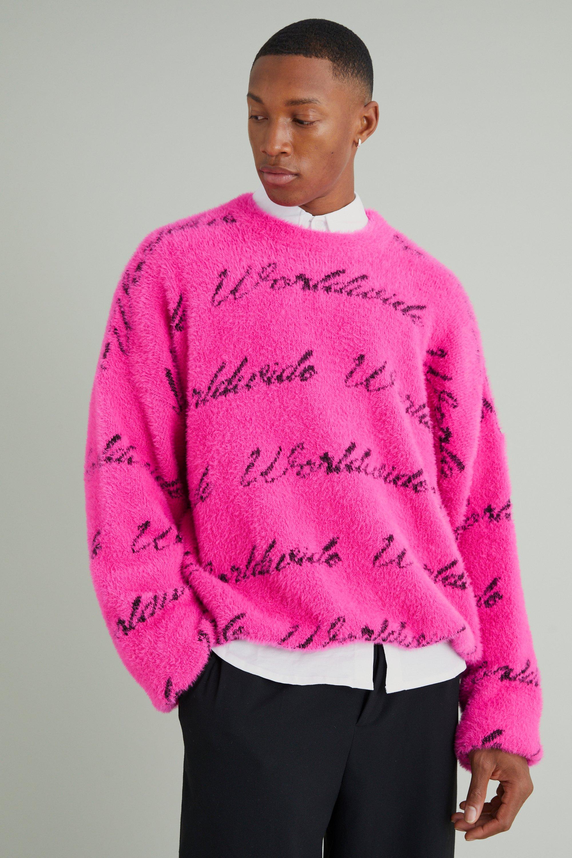 Mens pink knitted jumper hotsell